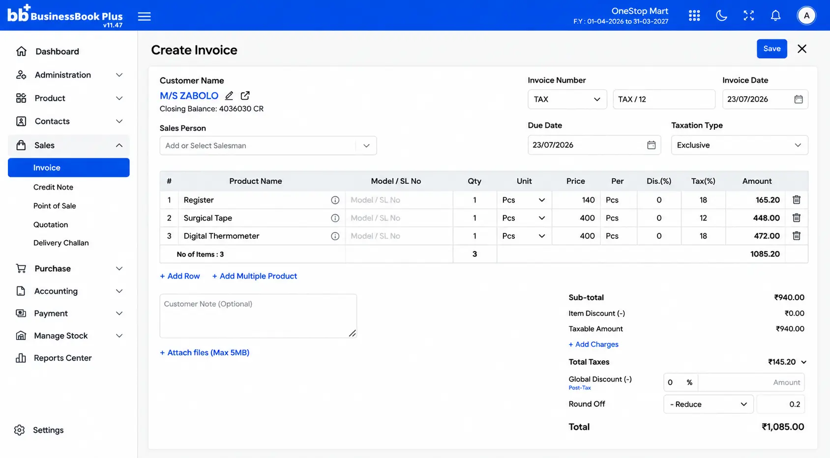 GST Billing Dashboard